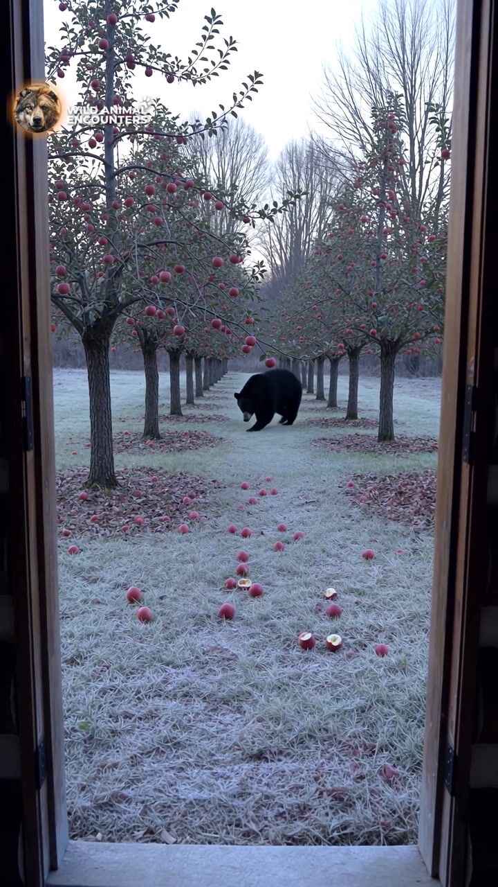 Bear in the apple orchard: AI-generated film still